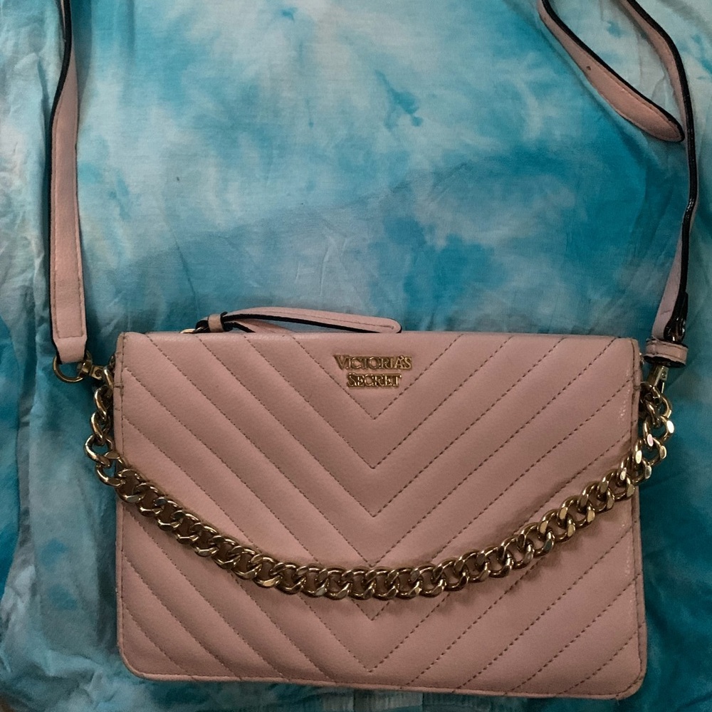 Victoria's Secret Pink and Gold Chevron Crossbody Bag